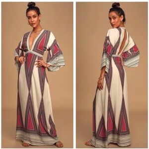 Lulus Montecito Cream Print Maxi Boho Dress Women’s S